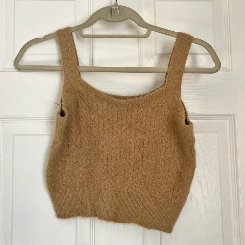Cupcake Tan Fuzzy Knit Style Tank Top Sz S